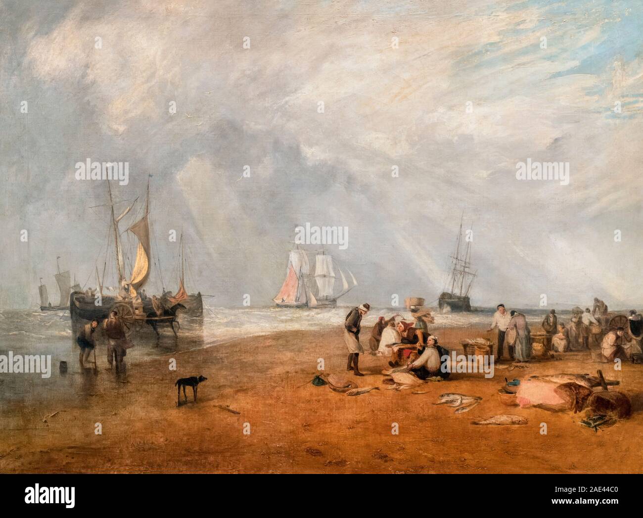 Der Fischmarkt am Hastings Beach von JMW Turner (1775-1851), Öl auf Leinwand, 1810 Stockfoto