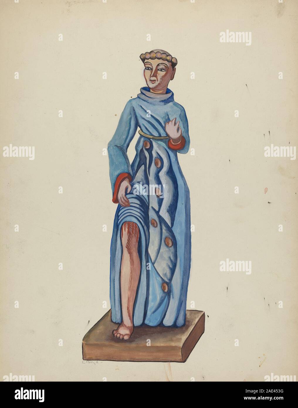 Ein Bulto von St. Rocce, geschaffen zwischen 1935 und 1942 von E. Boyd, einer geschnitzten und bemalten Andachtsfigur, die in religiösen Umgebungen verwendet wurde. Stockfoto