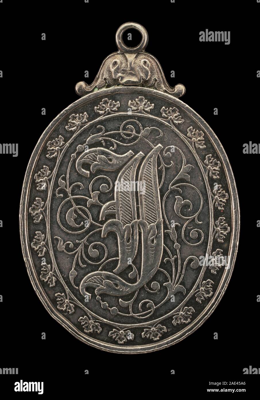 Foliate Buchstaben J [REVERSE]; möglicherweise 18. oder 19. Jahrhundert E U, Foliate Buchstabe J (rückwärts), möglicherweise 18. oder 19. Jahrhundert Stockfoto