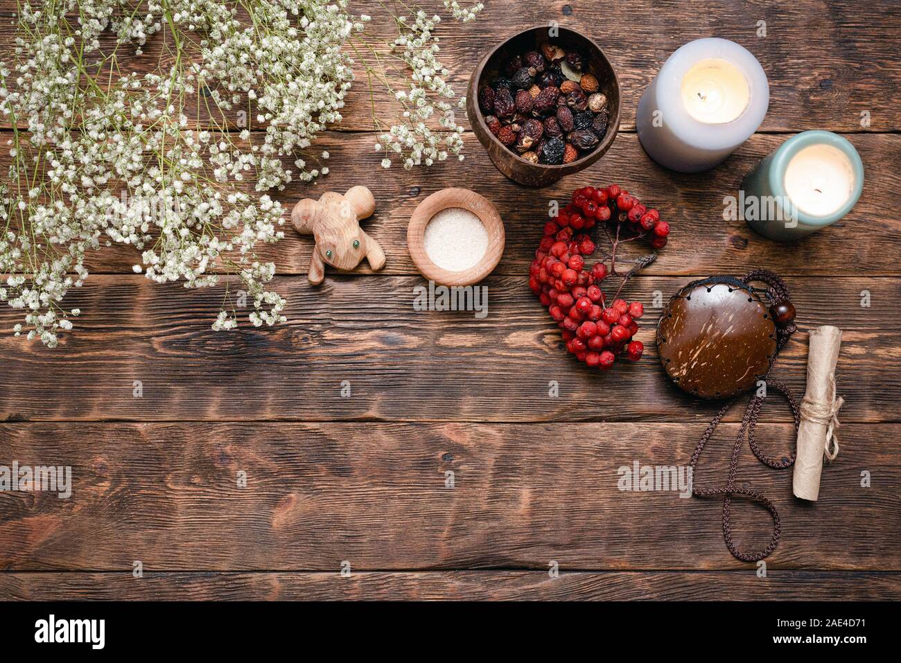 Witch Doctor oder Schamane Tabelle flachbild Hintergrund legen. Stockfoto
