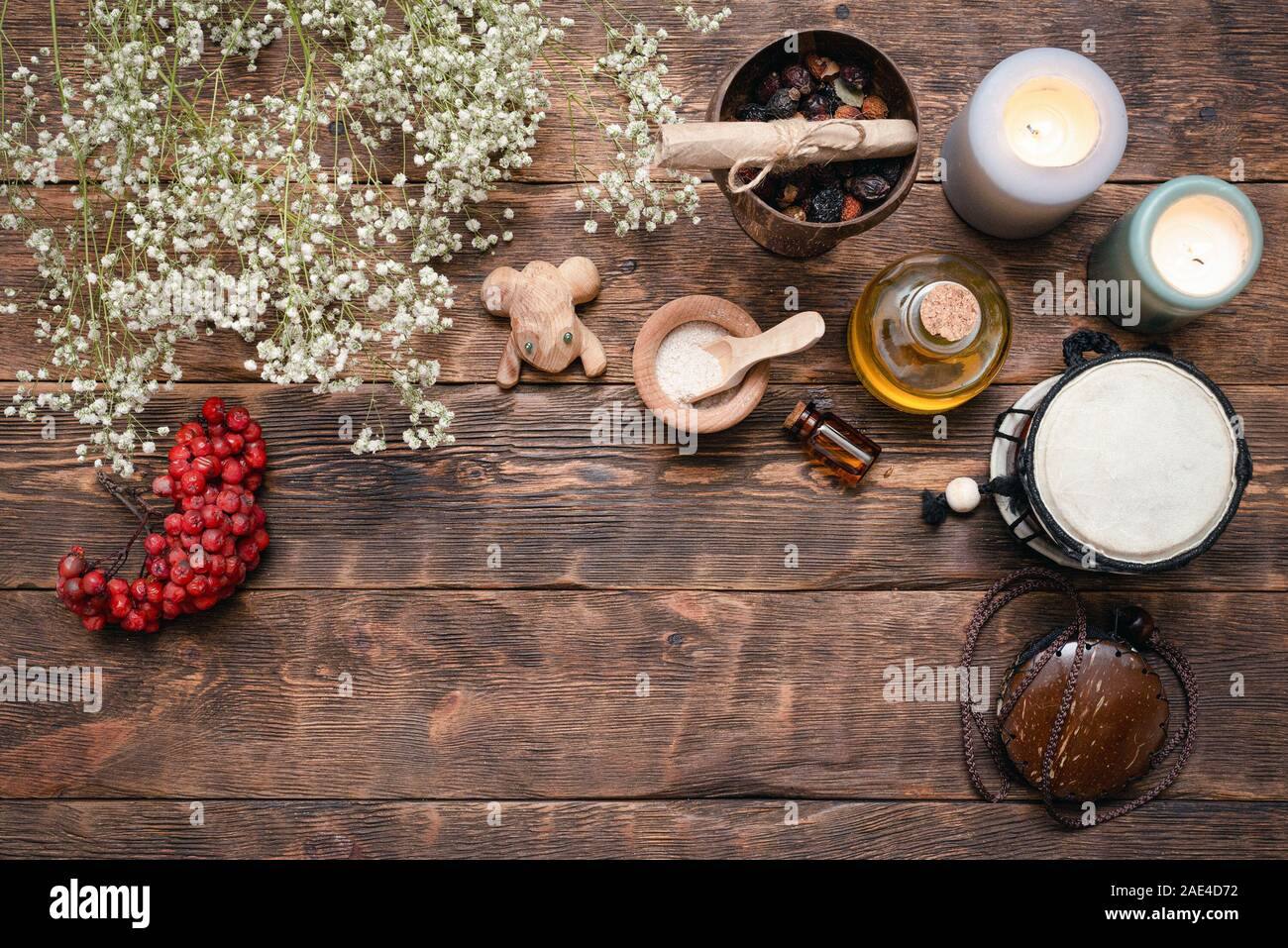 Witch Doctor oder Schamane Tabelle flachbild Hintergrund legen. Stockfoto