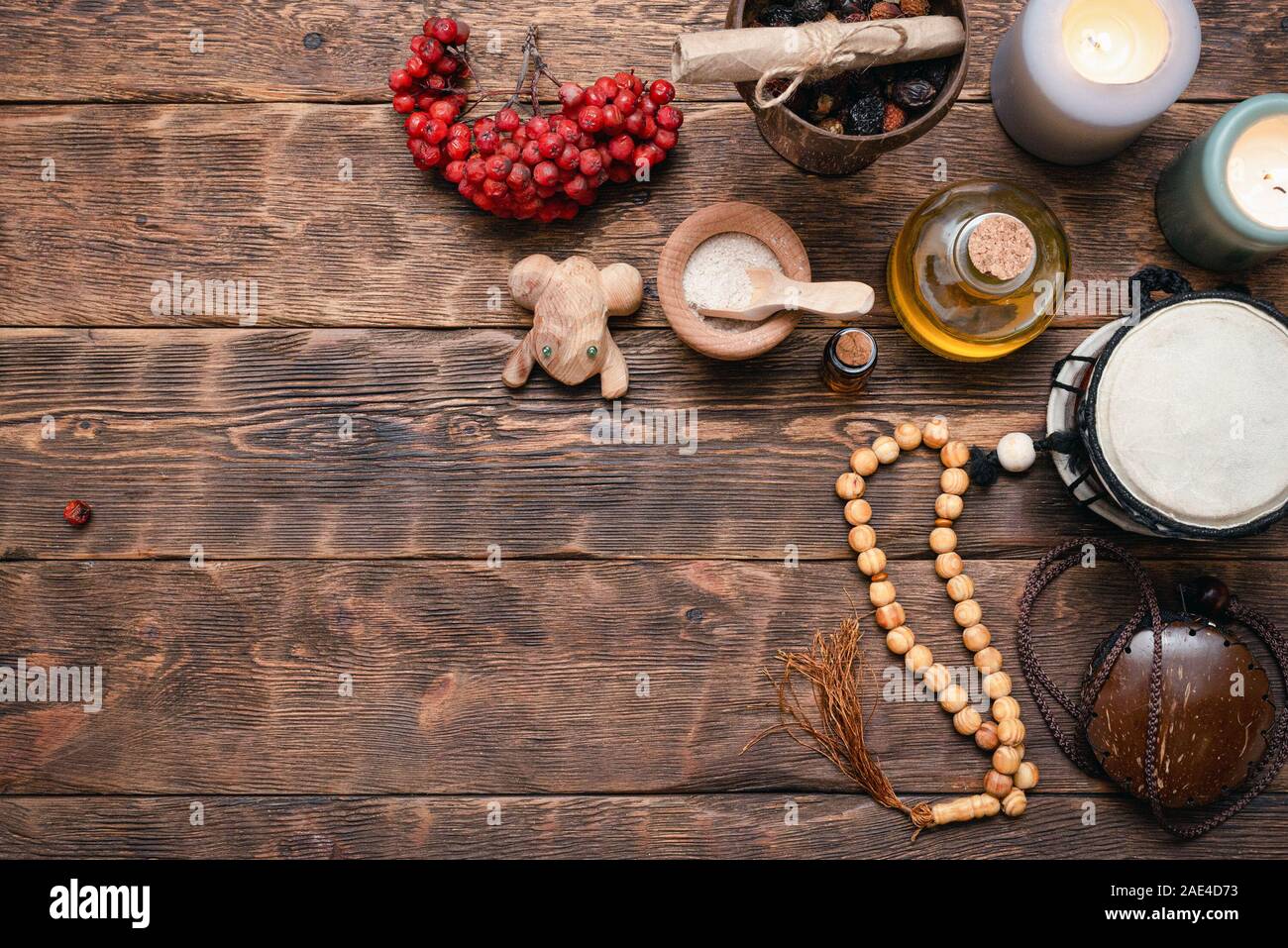 Witch Doctor oder Schamane Tabelle flachbild Hintergrund legen. Stockfoto