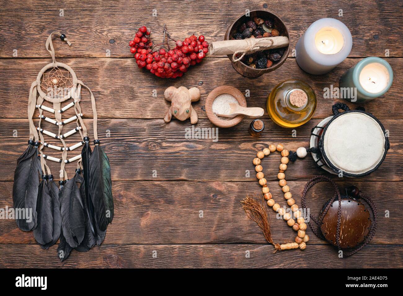Witch Doctor oder Schamane Tabelle flachbild Hintergrund legen. Stockfoto