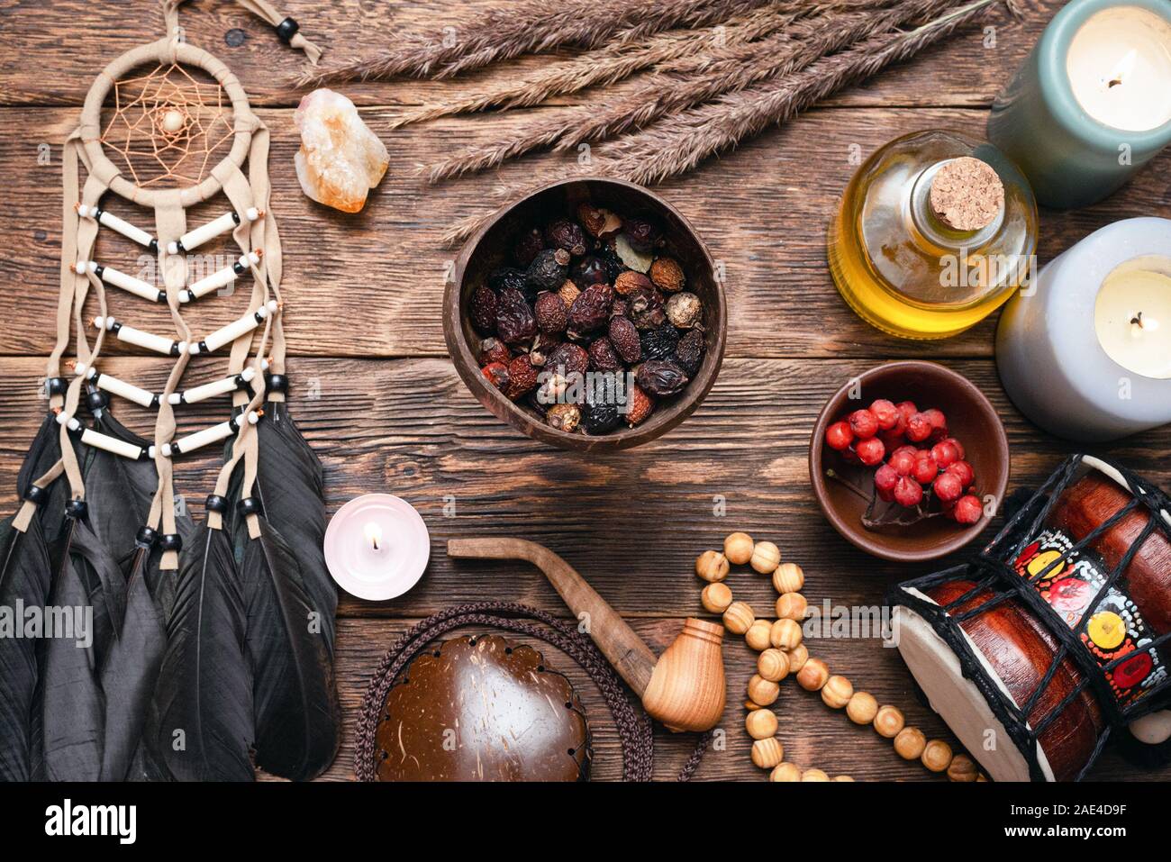 Witch Doctor oder Schamane Tabelle flachbild Hintergrund legen. Stockfoto
