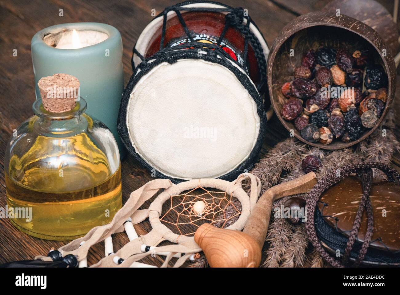 Witch Doctor oder Schamane Tabelle Hintergrund. Stockfoto
