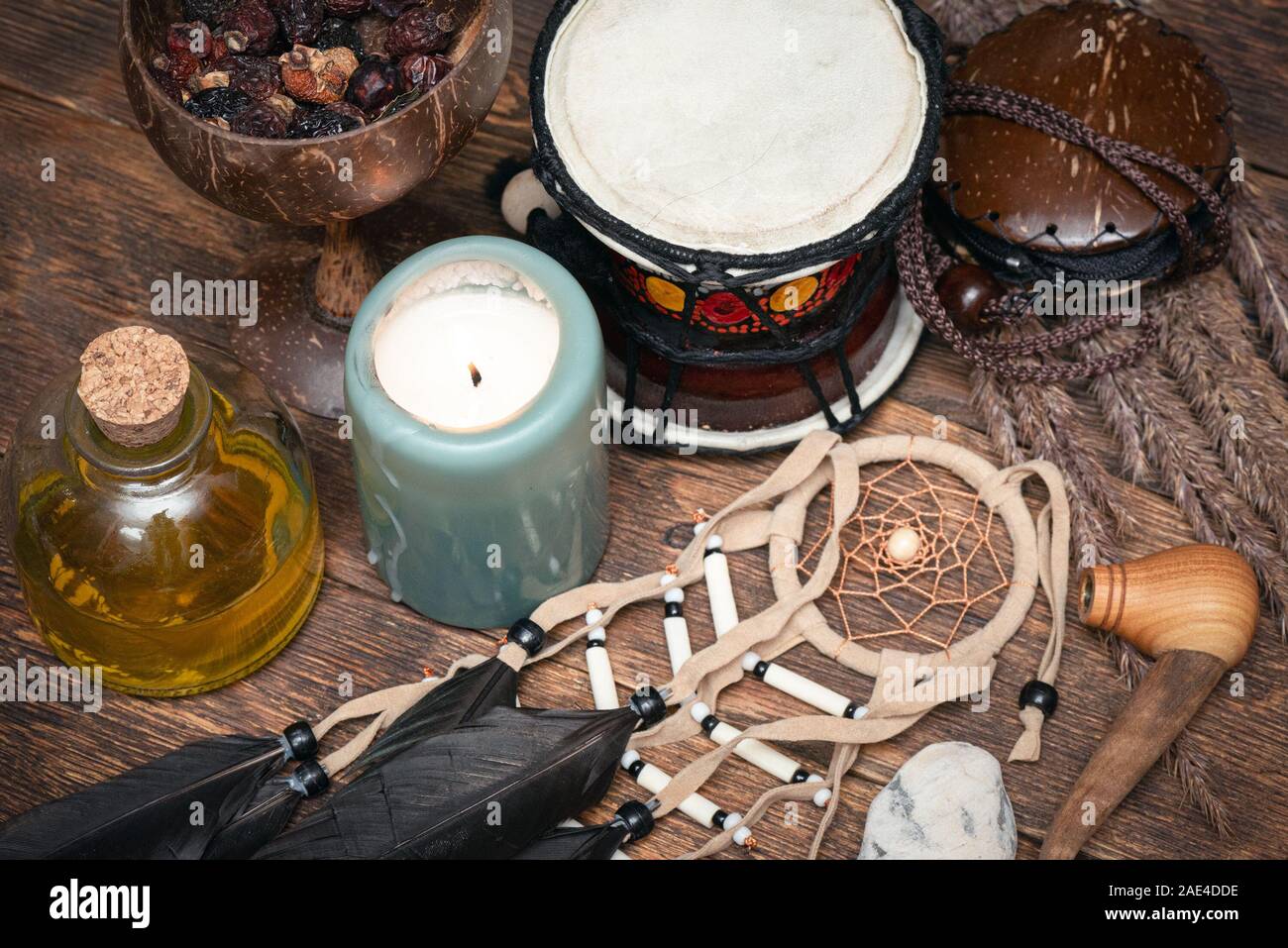 Witch Doctor oder Schamane Tabelle Hintergrund. Stockfoto