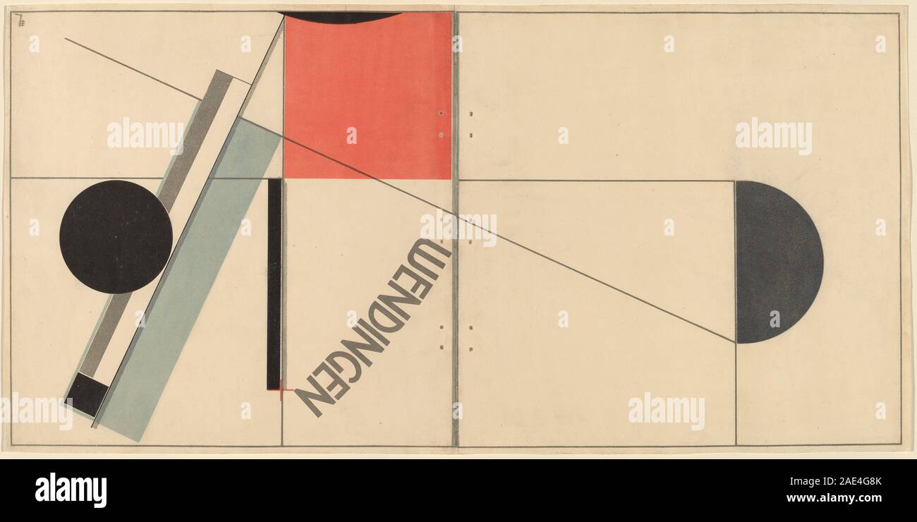 Eine Publikation von El Lissitzky mit dem Titel Wendingen, die 1921 erstellt und 1923 veröffentlicht wurde, zeigt typografisches Design, modernistische grafische Elemente, Layout, visuelle Komposition, und avantgardistischer Stil des frühen 20. Jahrhunderts. Stockfoto