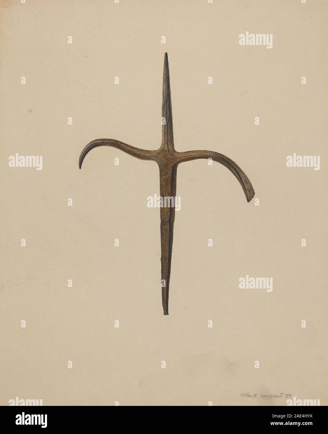 Eine Erzpistole, die 1939 von Albert Geuppert aus Metall und Holz hergestellt wurde und von Bleisuchern für den Bergbau verwendet wird, mit spitzem Kopf und Griff zum Aufbrechen von Gestein und Mineralien. Stockfoto