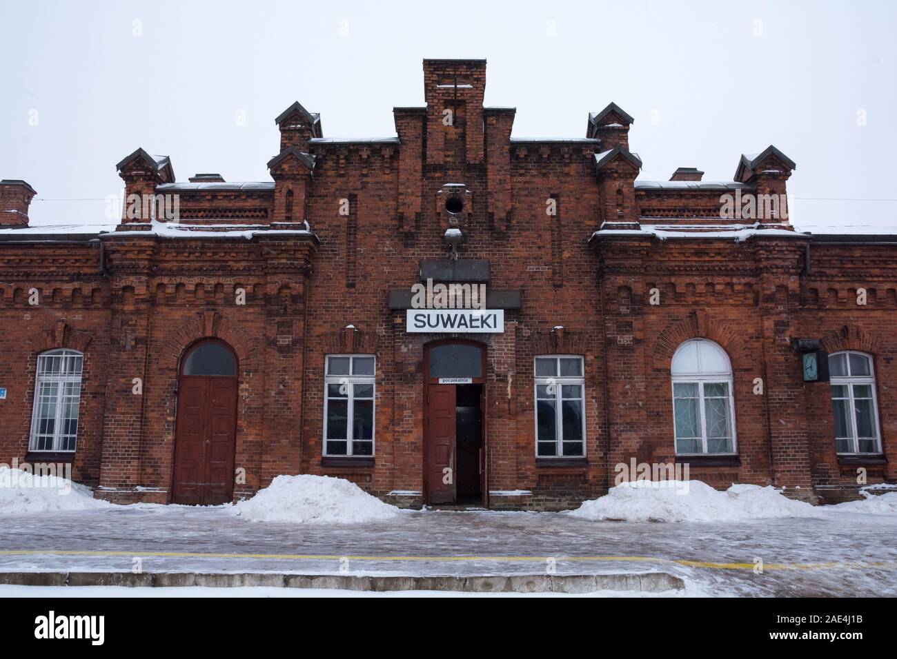 Historischer Bahnhof, eine der ältesten unverändert Denkmälern aus der Zeit des Baus in Suwałki (Polen), 1870 Stockfoto