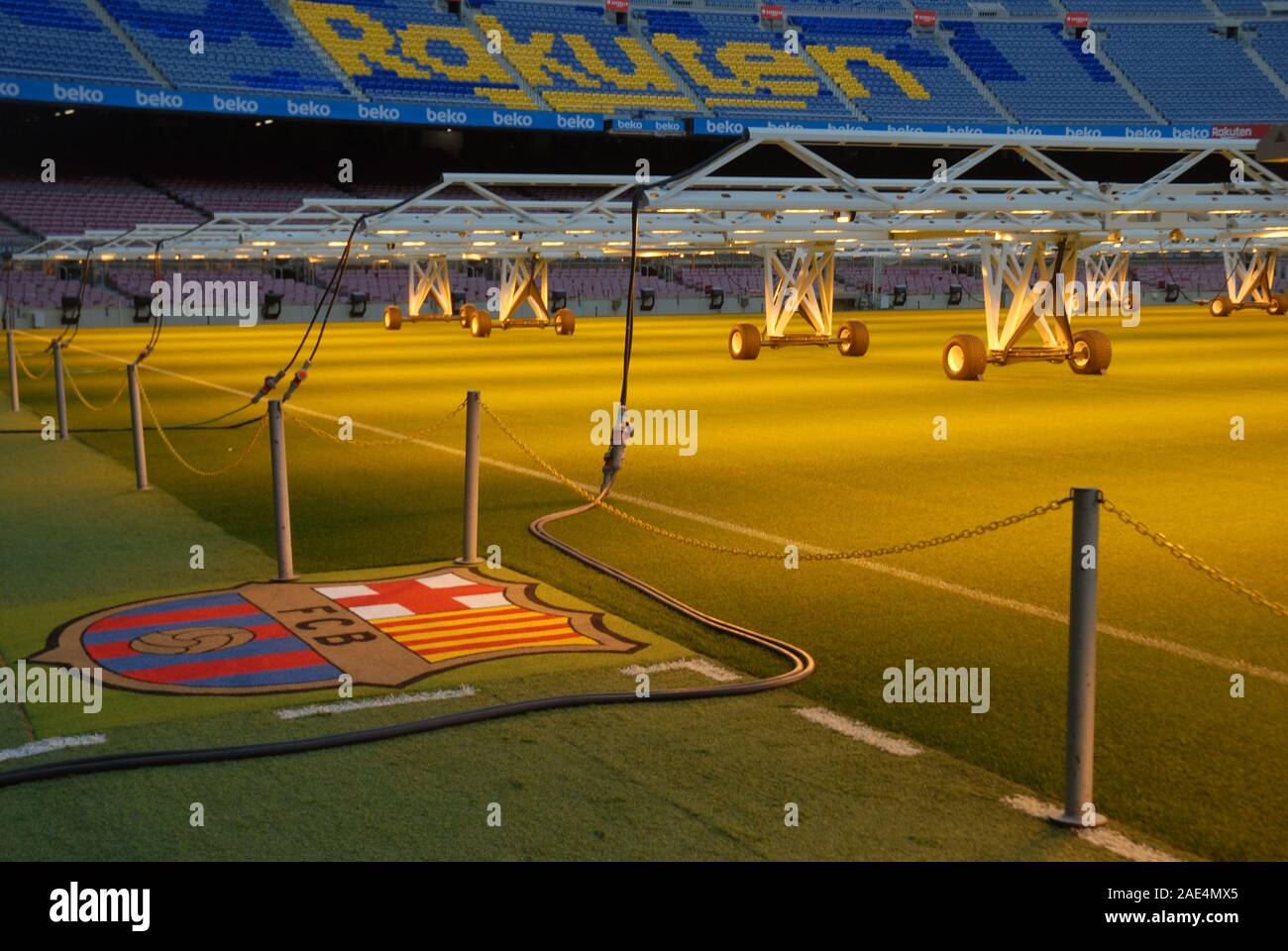 Der Pitch erhitzt das Stadion Camp Nou, Barcelona, Barcelona, Spanien. Stockfoto