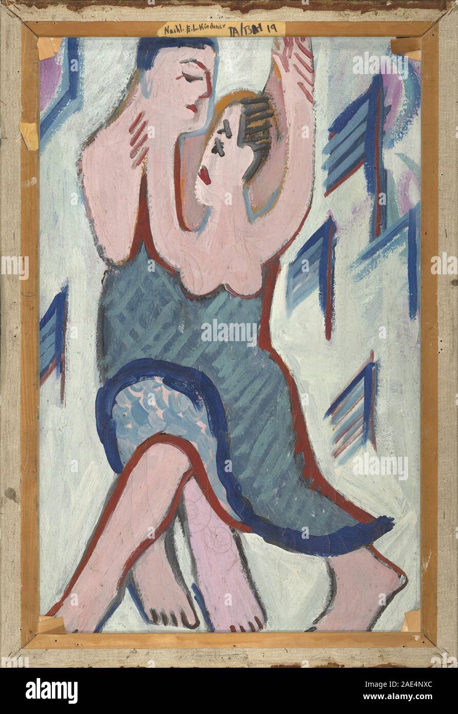 Eine Rückseitenzeichnung von Ernst Ludwig Kirchner zwischen 1928 und 1929, die ein Paar zeigt, das im Schnee tanzt, Figuren, Bewegungen und Elemente der Winterlandschaft zeigt. Stockfoto