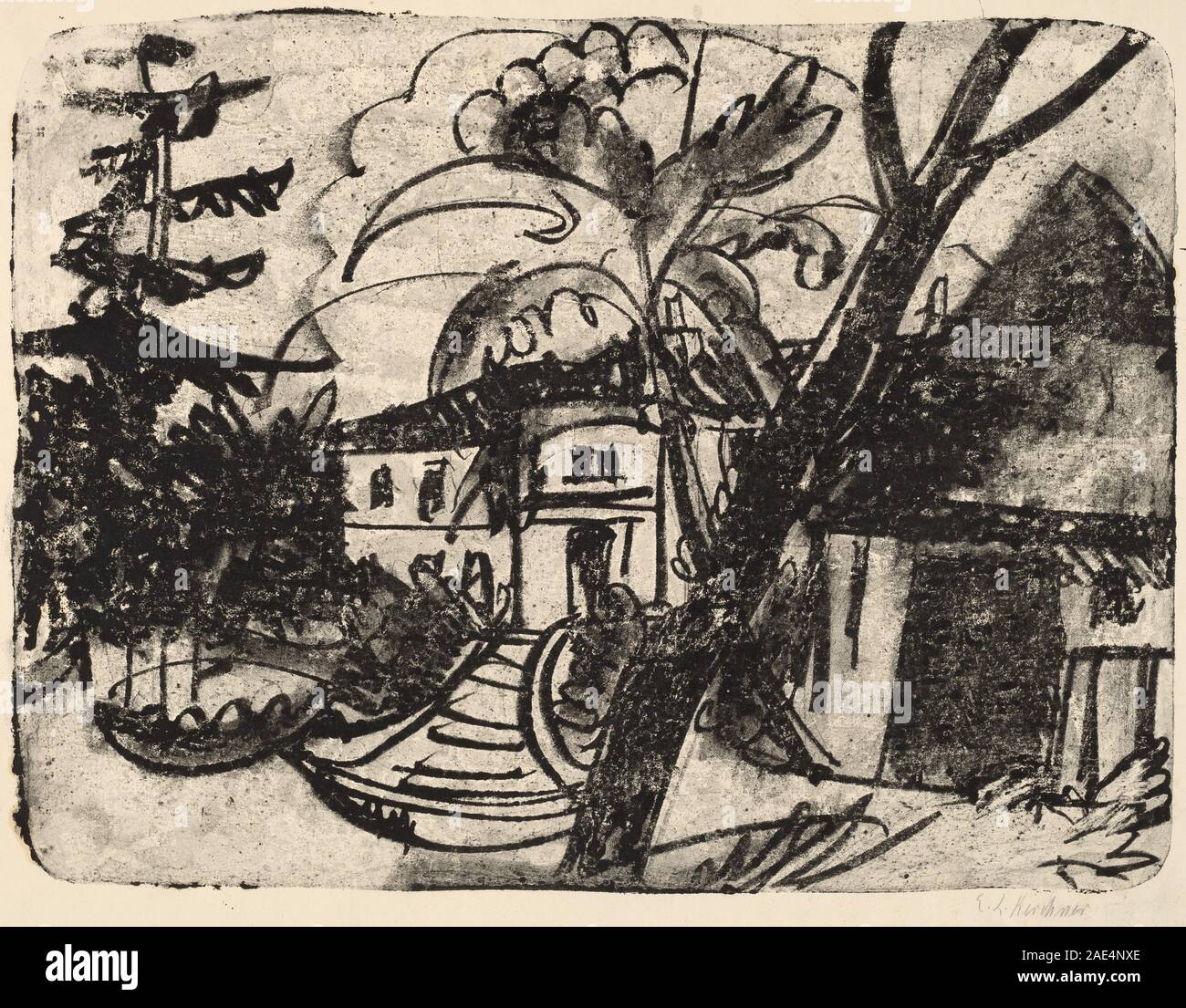 Dänische Bauernhof mit Manor House; 1912 Datum Ernst Ludwig Kirchner, dänischen Bauernhof mit Manor House, 1912 Stockfoto