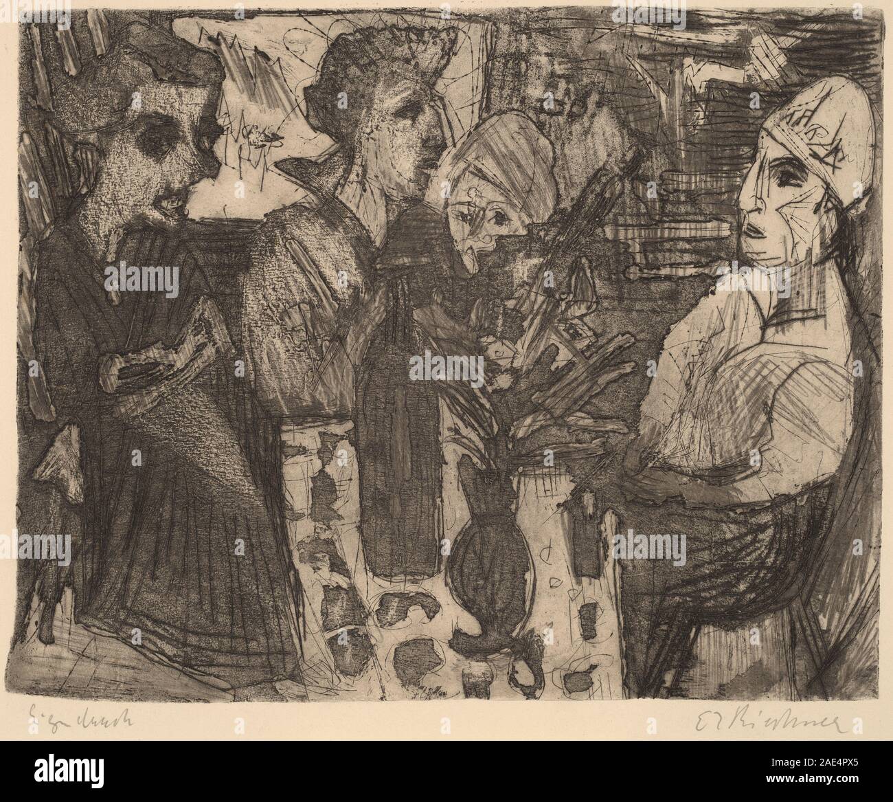 Frauen an einem Tisch in einem Zimmer; 1920 Datum Ernst Ludwig Kirchner, Frauen an einem Tisch in einem Zimmer, 1920 Stockfoto