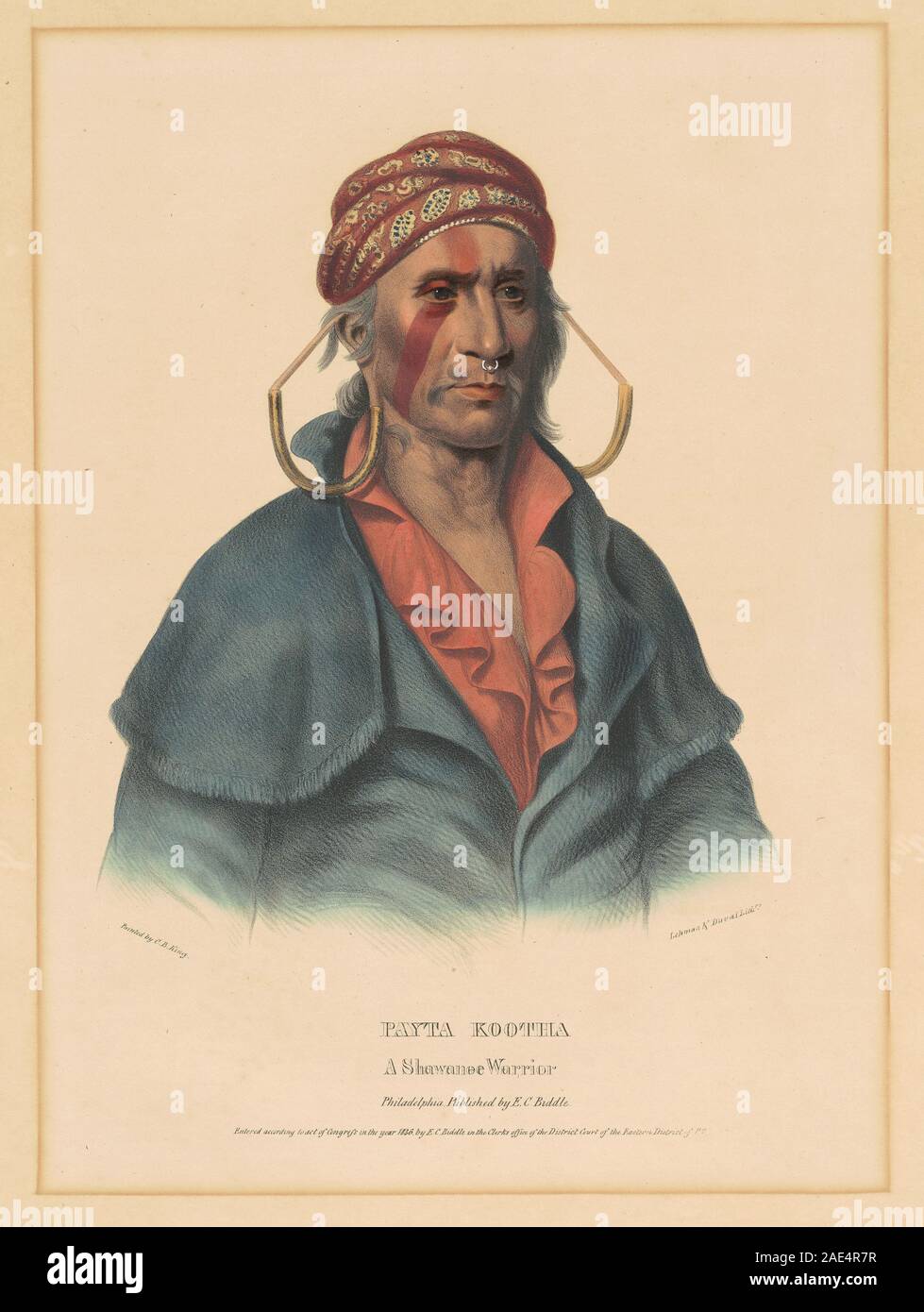 Payta Kootha, Shawnee Krieger; 1836 Datum Albert Newsam, nachdem Heinrich Inman, nachdem Charles Bird King, Payta Kootha, Shawnee Krieger, 1836 Stockfoto