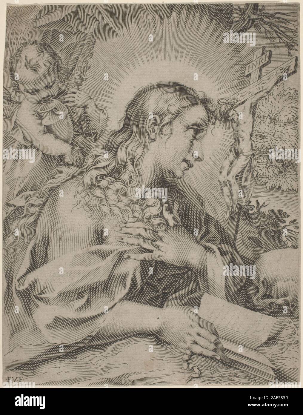 Der reuige Magdalena; 1. Quartal 17. Jahrhundert Francesco Villamena nach Francesco Vanni, den Pönitenten Magdalena, im ersten Quartal des 17. Jahrhunderts Stockfoto