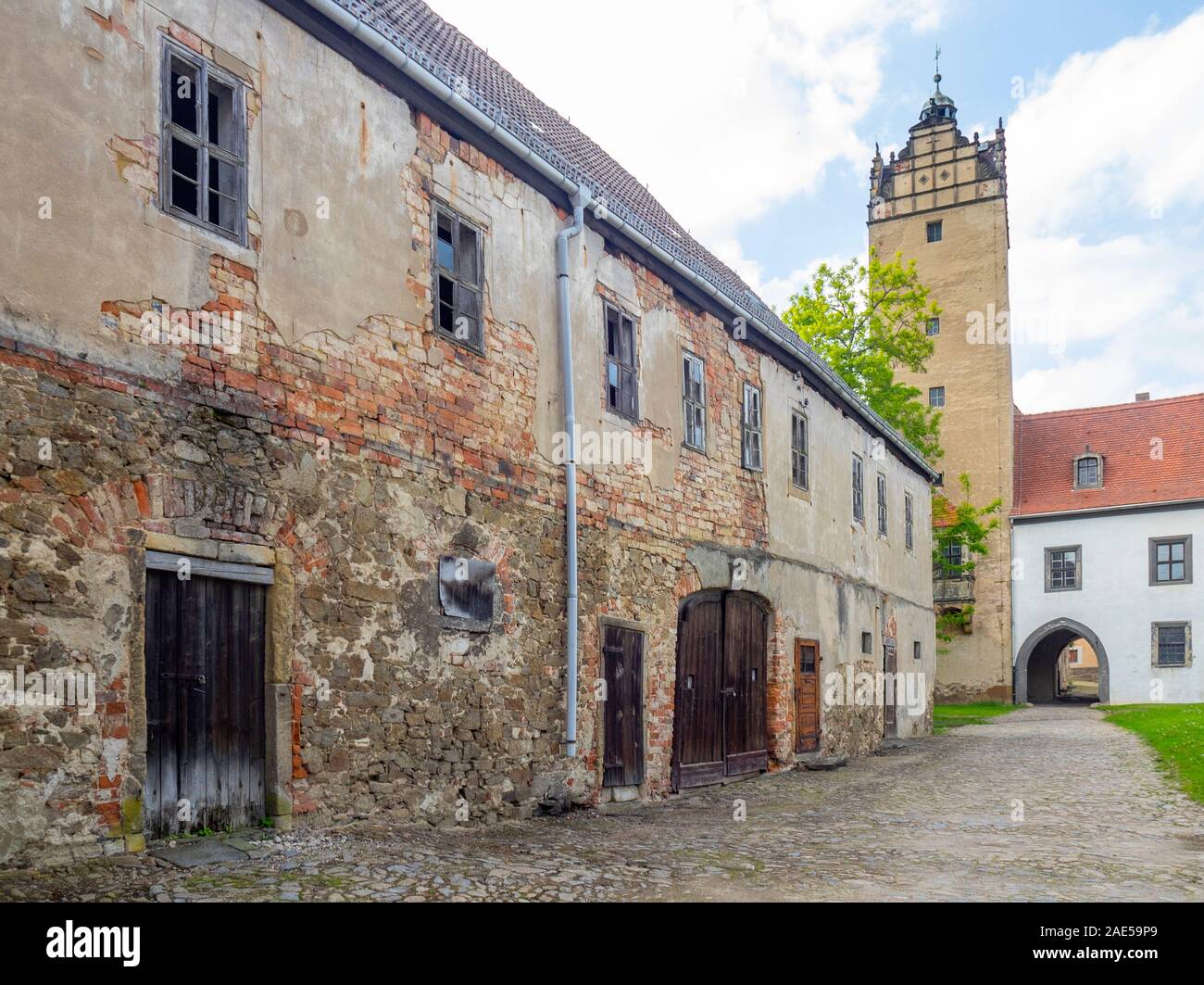 Ställe und Innenhof schlossplatz von Schloss Strehla Sachsen Deutschland. Stockfoto