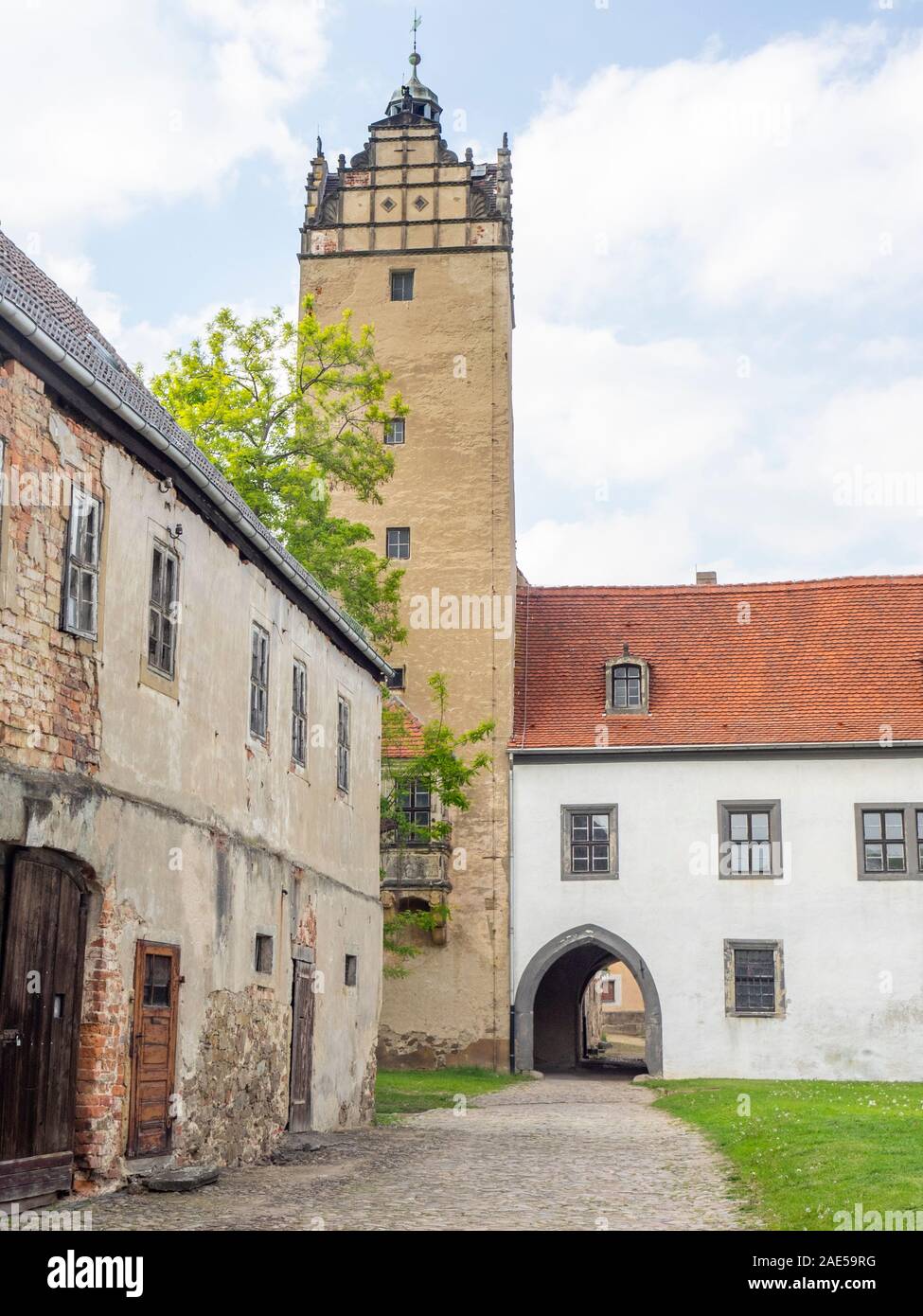 Ställe und Innenhof schlossplatz von Schloss Strehla Sachsen Deutschland. Stockfoto
