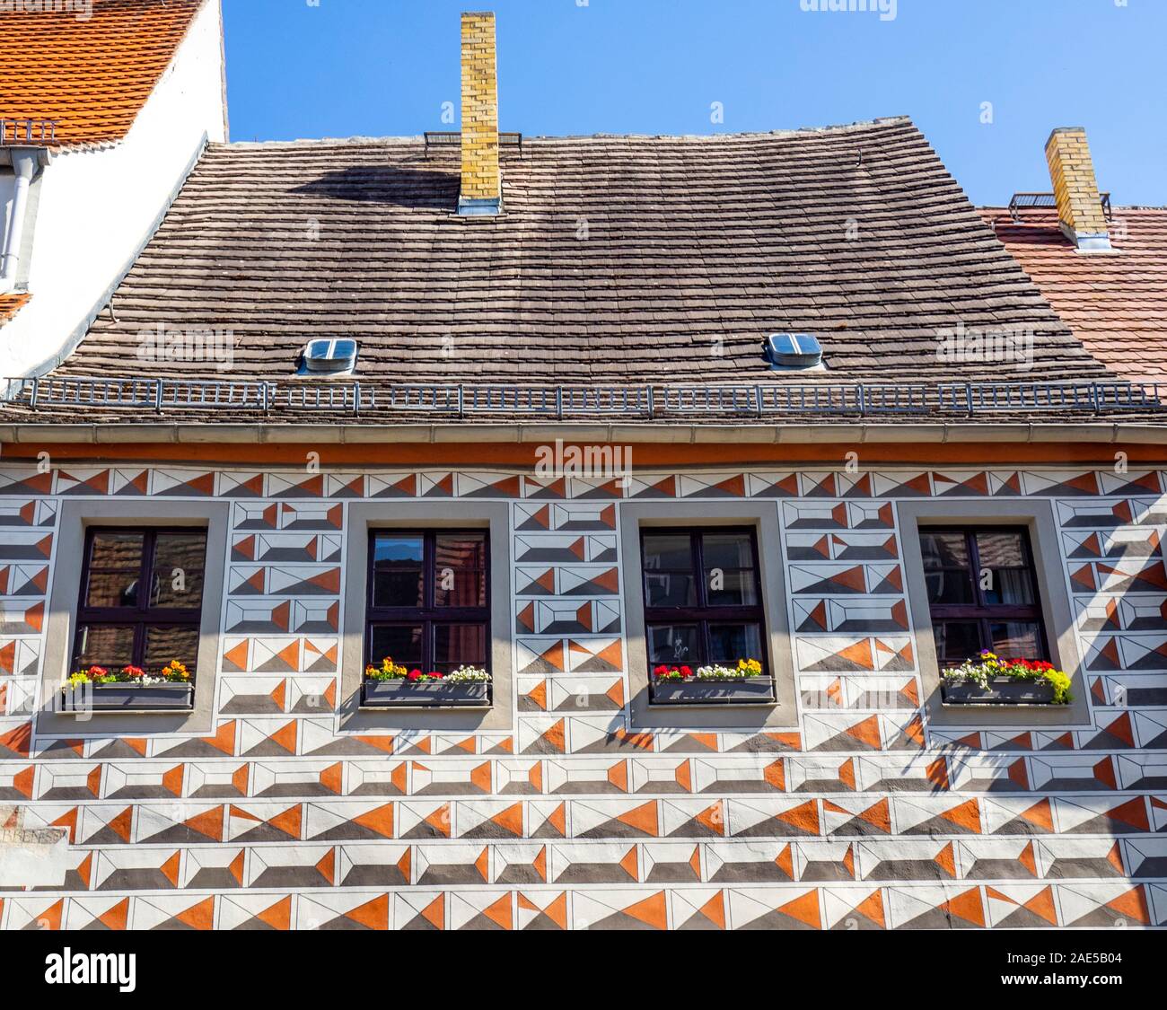 Diamante malte Haus mit Schindeldach in Altstadt Torgau Sachsen Deutschland. Stockfoto