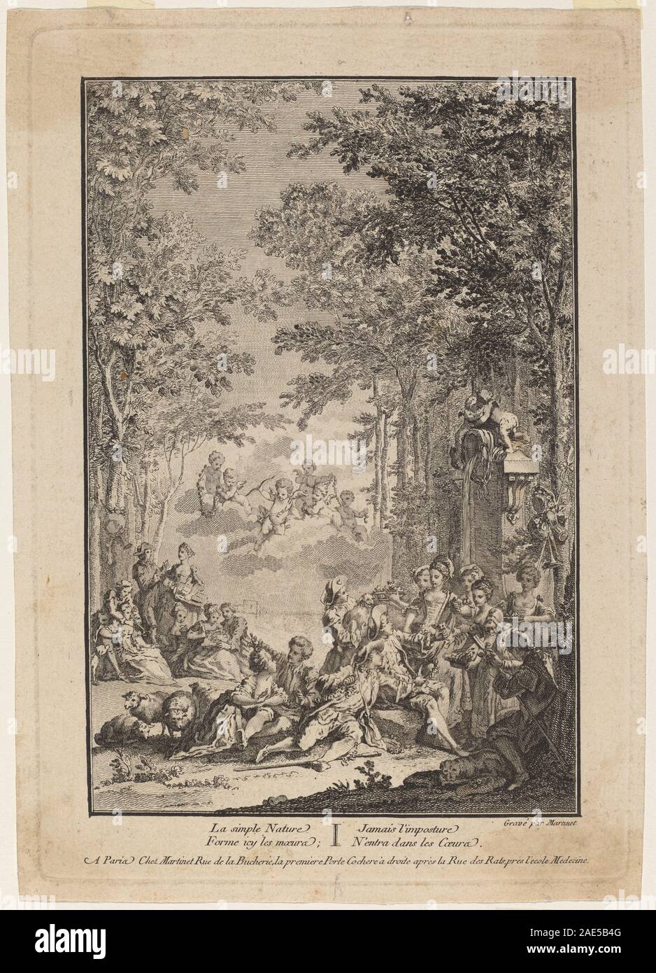 Ein Werk von Francois-Nicolas Martinet mit dem Titel „La Simple Nature“, das botanische Exemplare mit detaillierten Gravuren, naturalistischen Formen und wissenschaftlichen Illustrationen zeigt, die typisch für die französische Kunst des 18. Jahrhunderts sind. Stockfoto