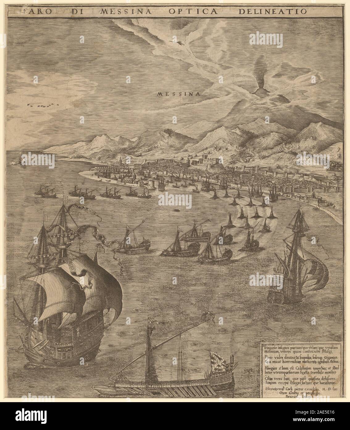 Seeschlacht in der Straße von Messina; 1561 Datum Frans Huys nach Pieter Brueghel der Ältere, Seeschlacht in der Straße von Messina, 1561 Stockfoto