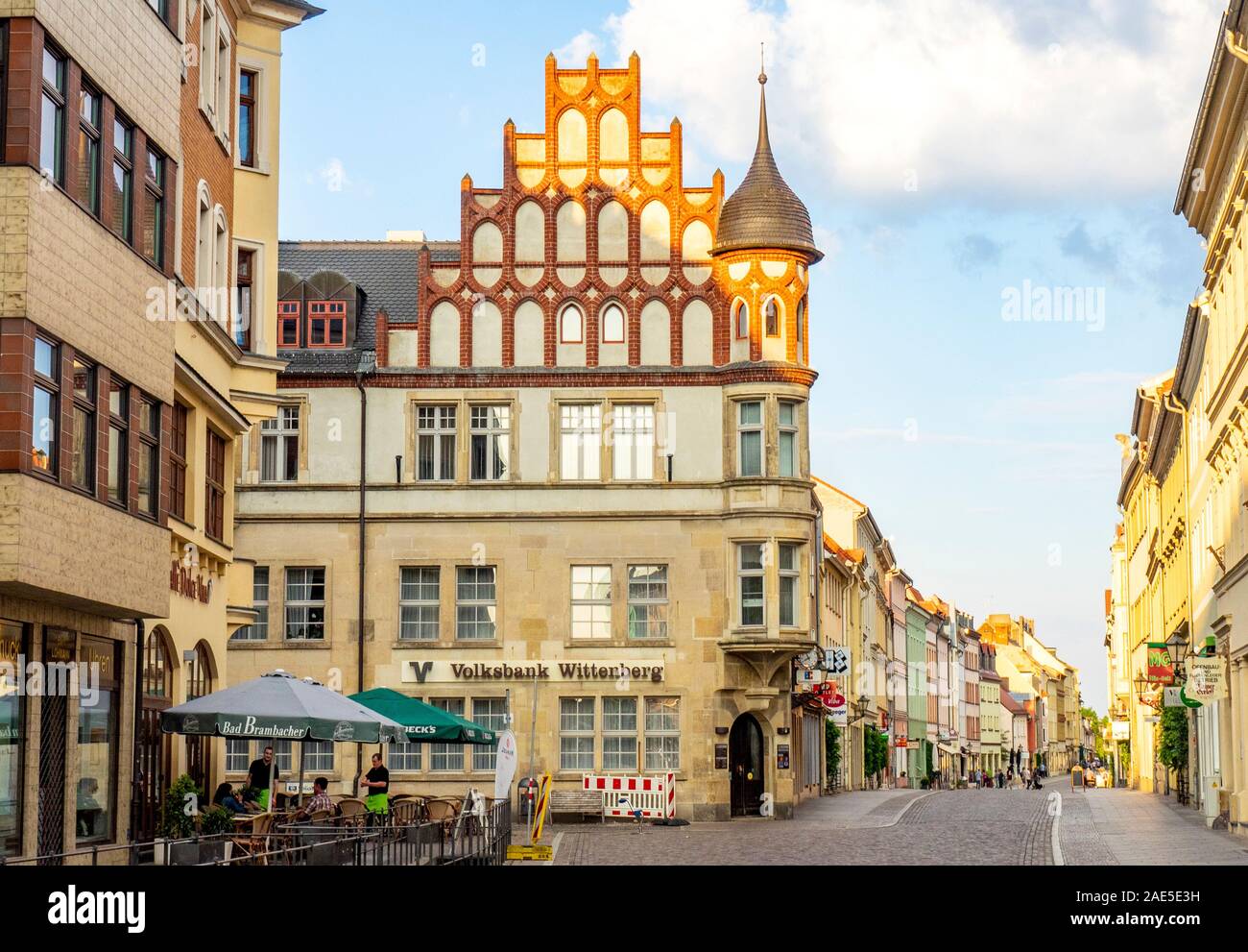 Oriel Erker im Hamlethaus Hamlet Haus Nachbau des Gebäudes, in dem Shakespeare's Hamlet in der Lutherstadt Wittenberg Sachsen-Anhalt Deutschland lebte. Stockfoto