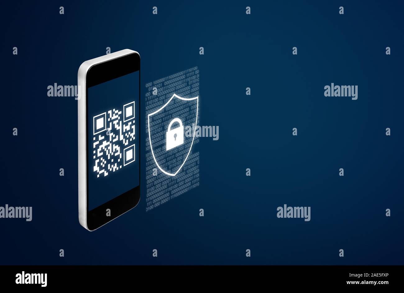 Mobile Verification System- und QR-Code scannen Sicherheitstechnik. Smart Phone scan QR-Code und Sicherheit und Schutz System Icons Stockfoto