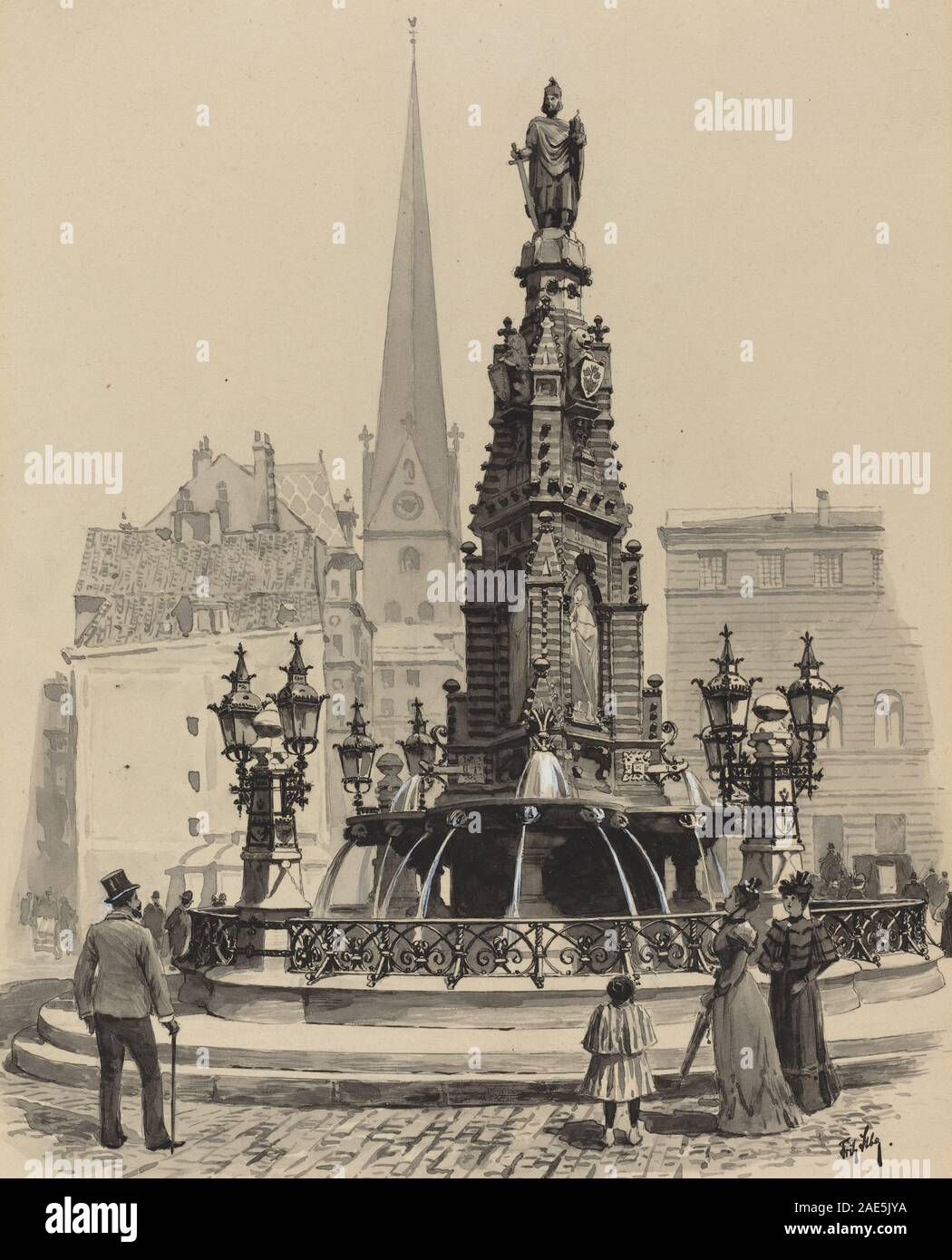 Brunnen am Fischmarkt; 1893 Datum Fritz Stoltenberg, Brunnen am Fischmarkt, 1893 Stockfoto