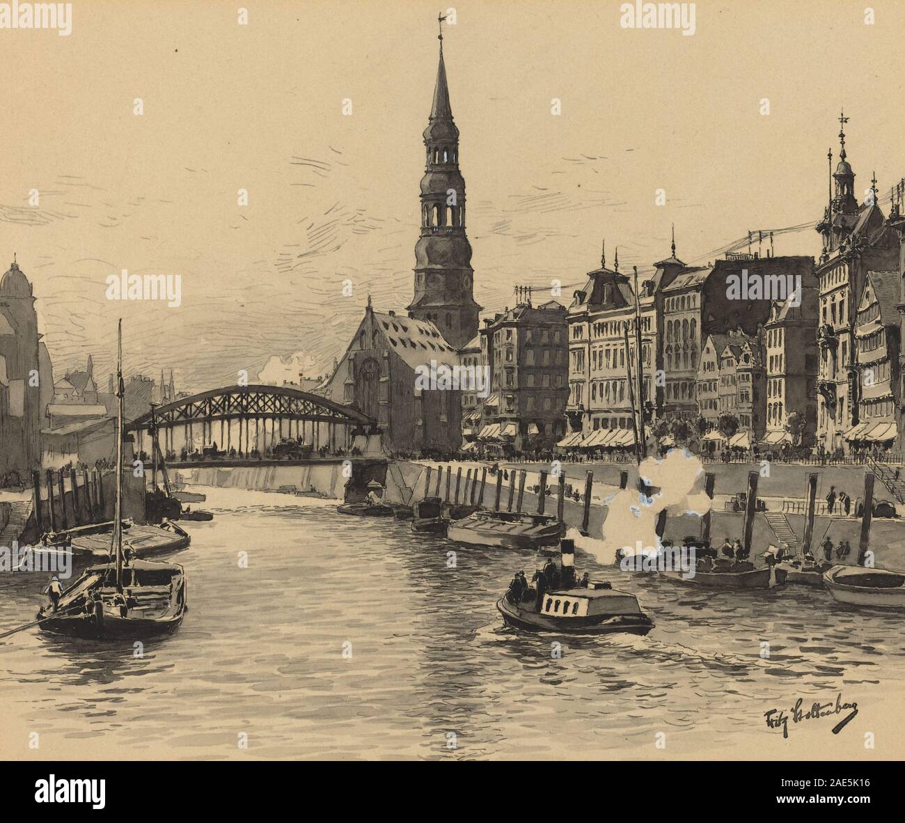 Dovenfleet mit Katharinenkirche; 1893 Datum Fritz Stoltenberg, Dovenfleet mit Katharinenkirche, 1893 Stockfoto