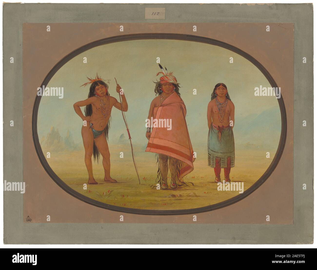 George Catlin (1796-1872), Chief Cochimtee, seiner Frau, und ein Krieger, 1855/1869, Öl auf Karte auf Pappe montiert, Paul Mellon Collection 1965.16.170 George Catlin, Cochimtee Chief, seiner Frau, und ein Krieger, 1855-1869 Stockfoto