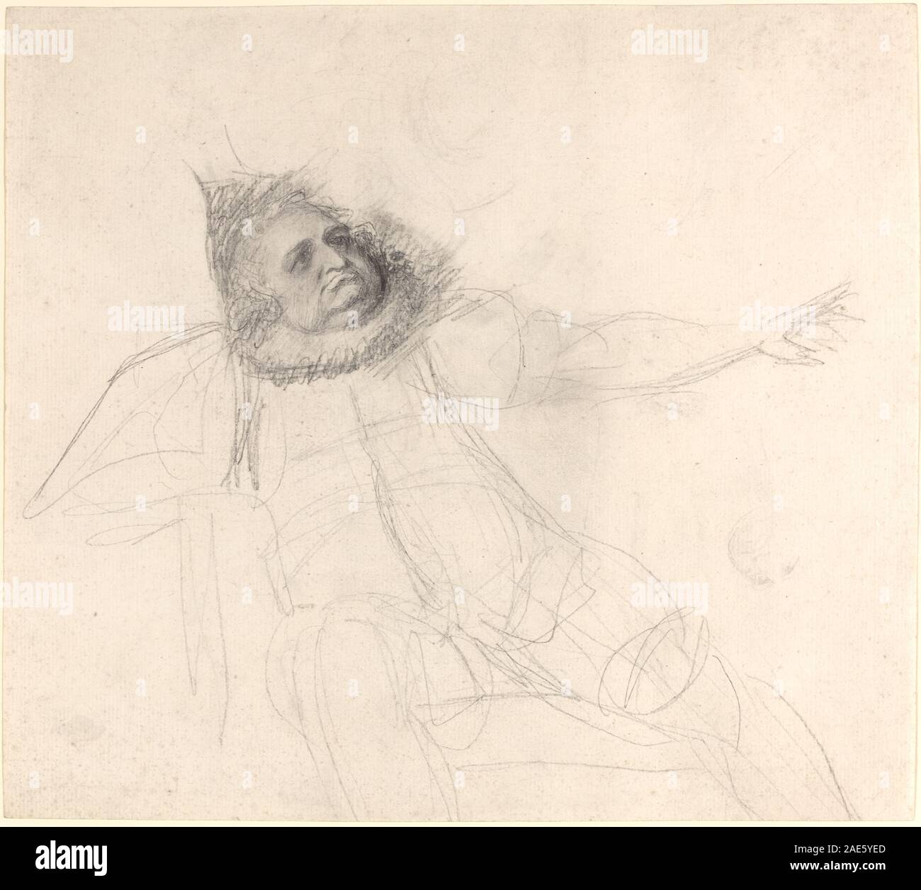 Ein Porträt von George Romney aus der Zeit um 1778-1780, das John Henderson als Falstaff darstellt, mit theatralischem Kostüm, Pose und Gesichtsausdruck. Das Werk illustriert britische Theaterporträts aus dem 18. Jahrhundert. Stockfoto