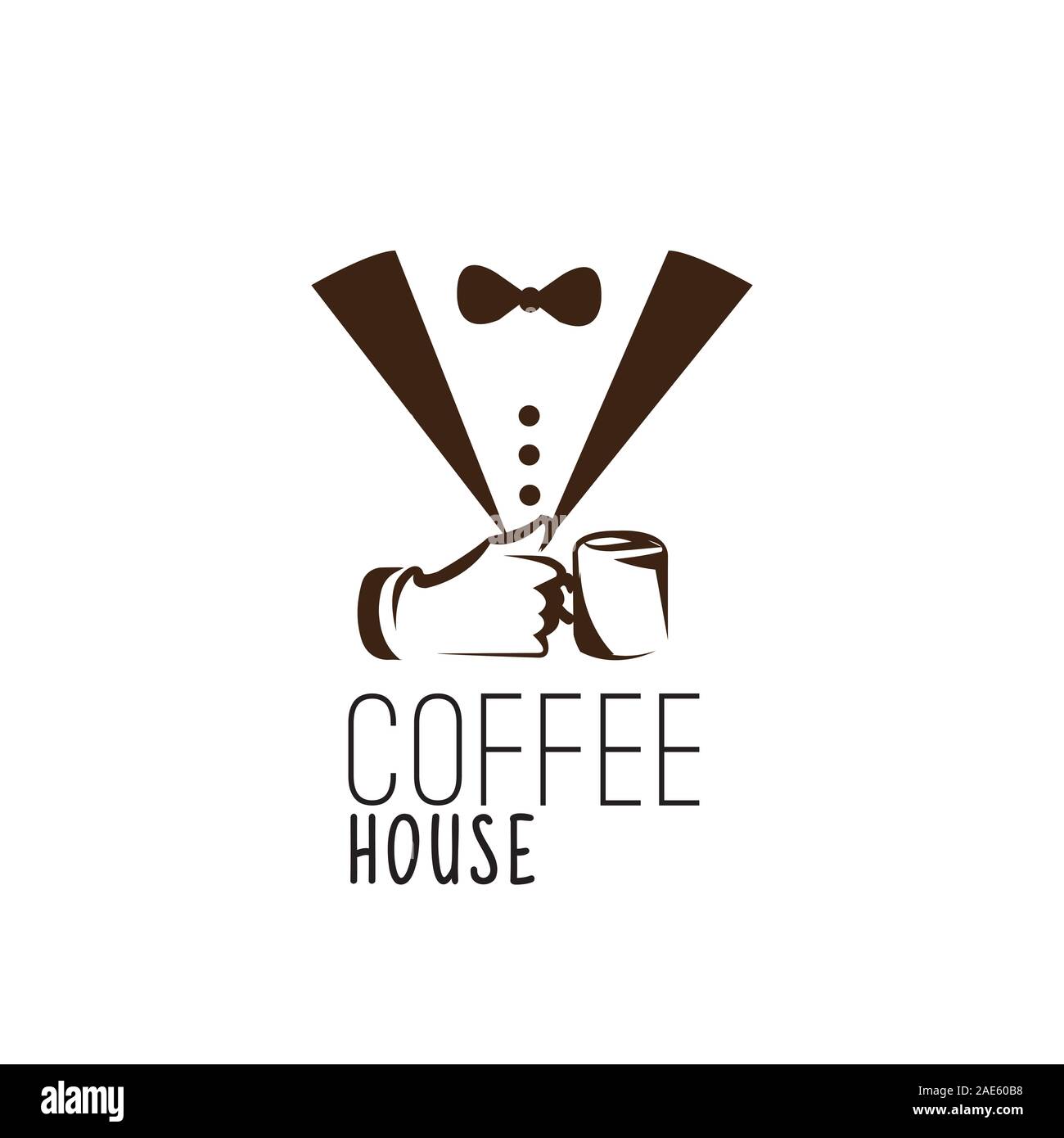 Einzigartige logo Cafe, mit Anzug uniform und negativen Raum ein Glas Kaffee Vektor Stockfoto