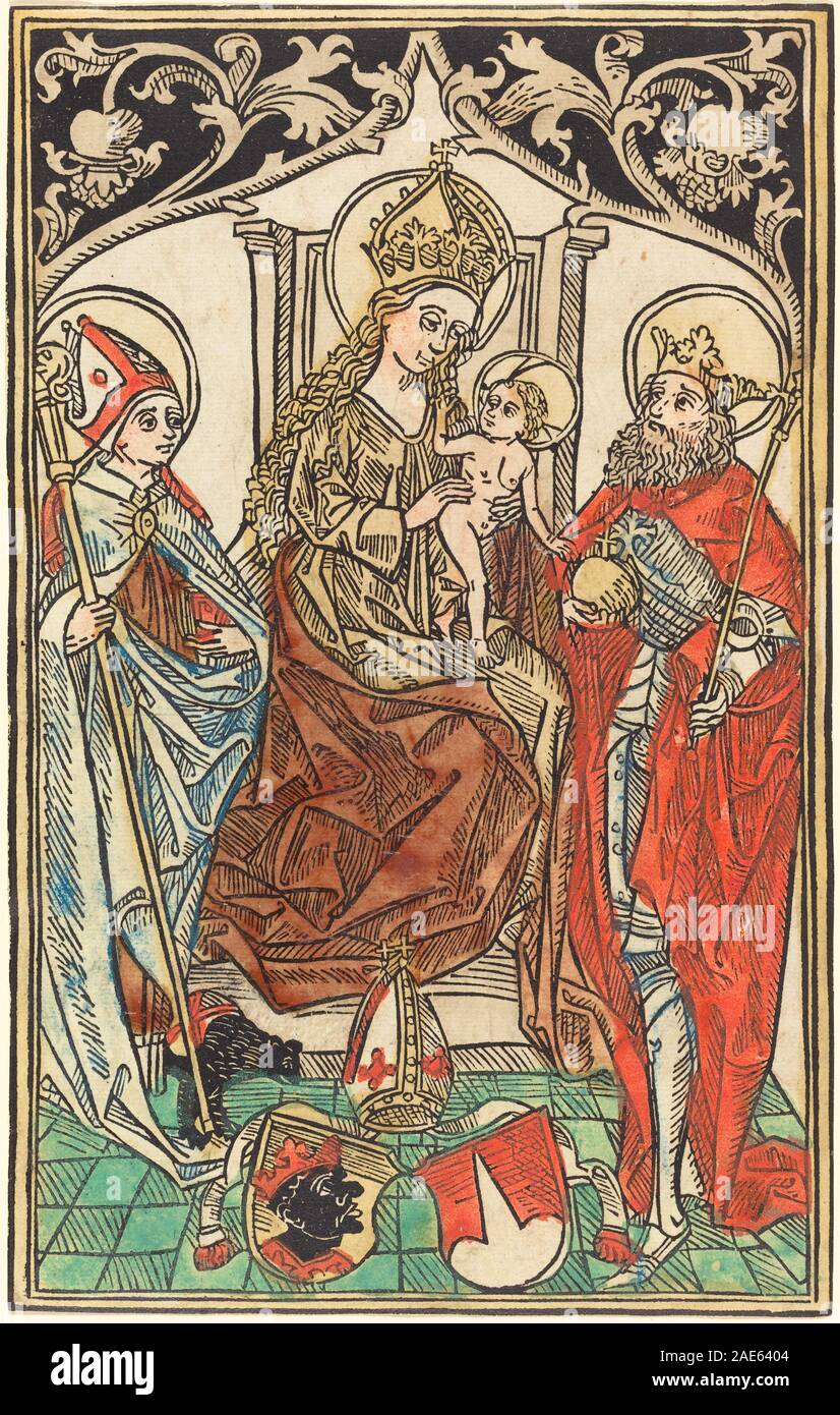 Die Madonna mit Kind auf dem Thron, mit heiligen Korbinian und ...