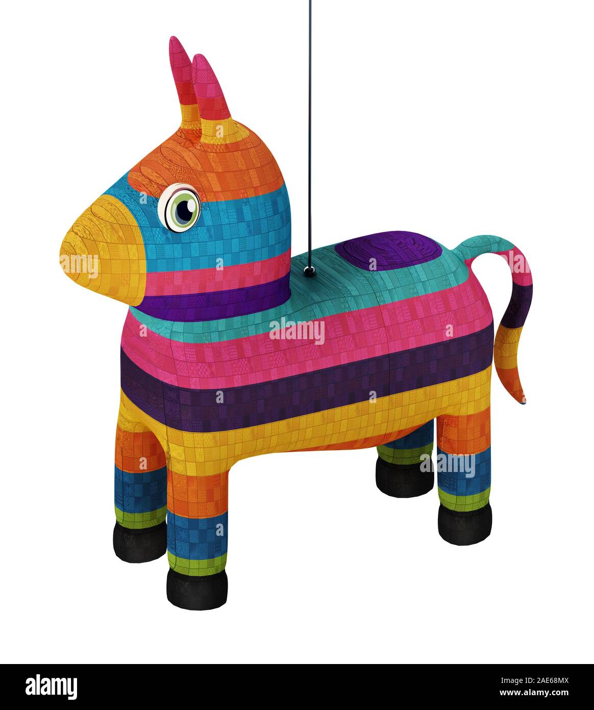 Mehrfarbige pinata auf weißem Hintergrund. 3D-Darstellung. Stockfoto