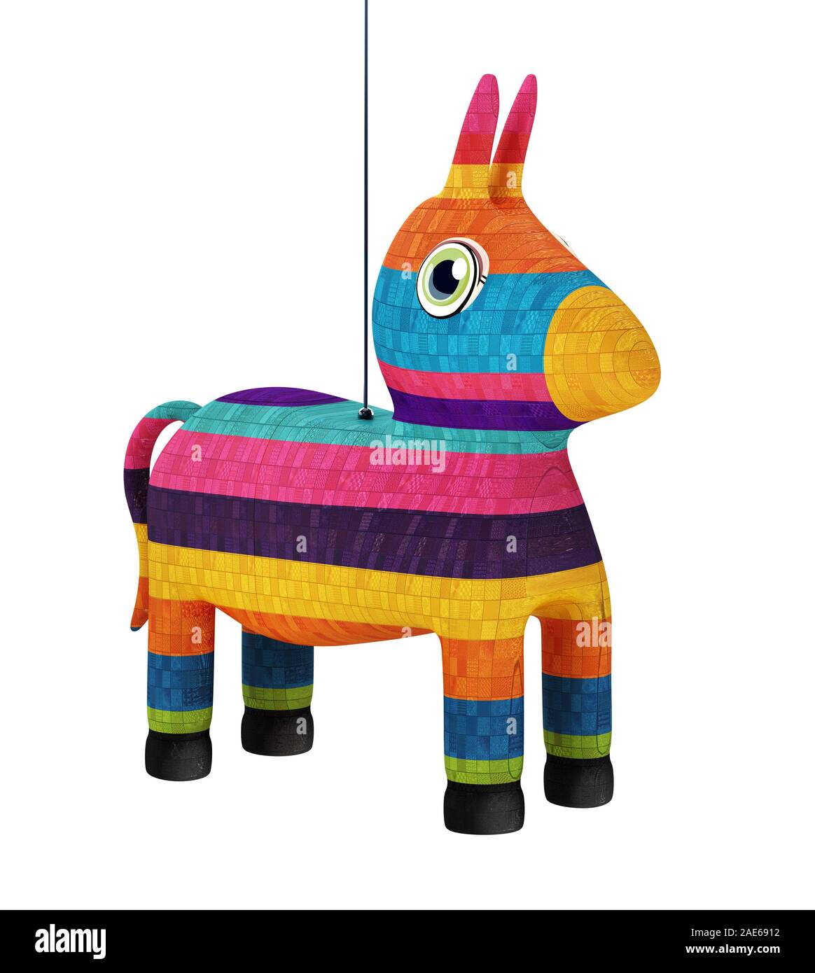Mehrfarbige pinata auf weißem Hintergrund. 3D-Darstellung. Stockfoto