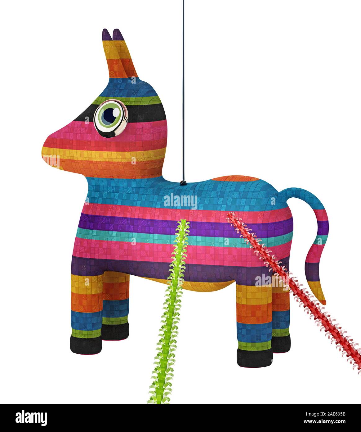 Mehrfarbige pinata auf weißem Hintergrund. 3D-Darstellung. Stockfoto