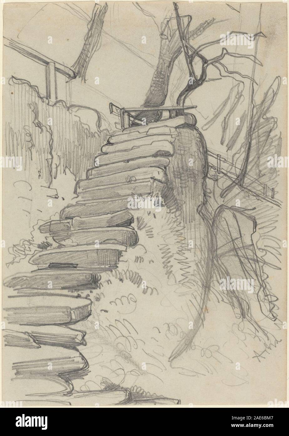 Steintreppe in einem Garten Adolph Menzel, Steintreppe in einem Garten Stockfoto