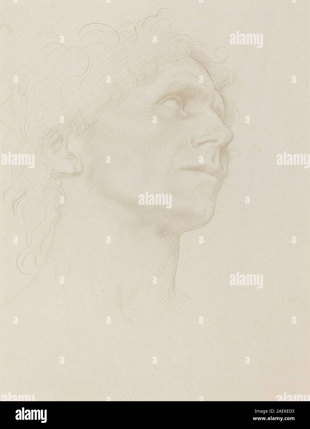 Alphonse Legros' Studie über den Kopf einer Frau nach rechts gedreht, zeigt Gesichtszüge, Haare, Ausdruck, Profil. Hals und Porträtstil aus dem 19. Jahrhundert. Stockfoto