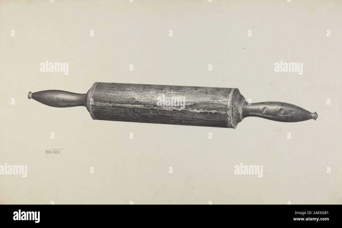 Rolling Pin; circa 1941 Datum Amelia Tuccio, Nudelholz, c 1941 Stockfoto