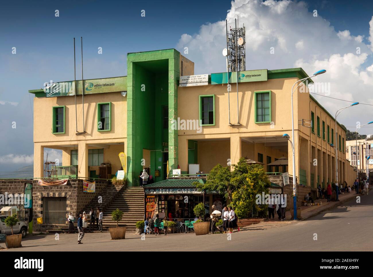 Äthiopien, Amhara-region, Gondar, Stadtzentrum, Piazza, Tele Café außerhalb Ethio Telecom Büro Stockfoto