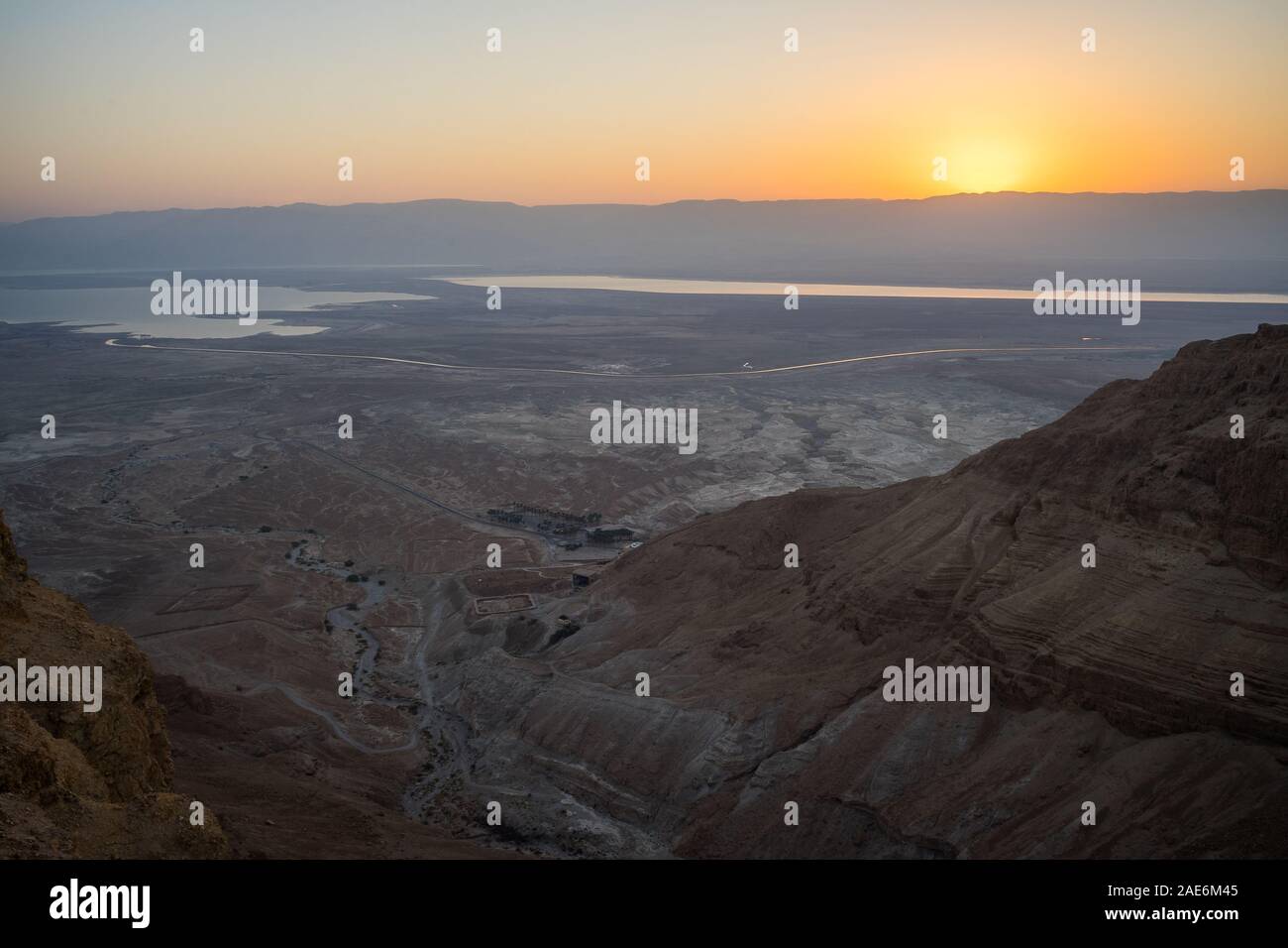 Sonnenaufgang von der festung masada Stockfoto