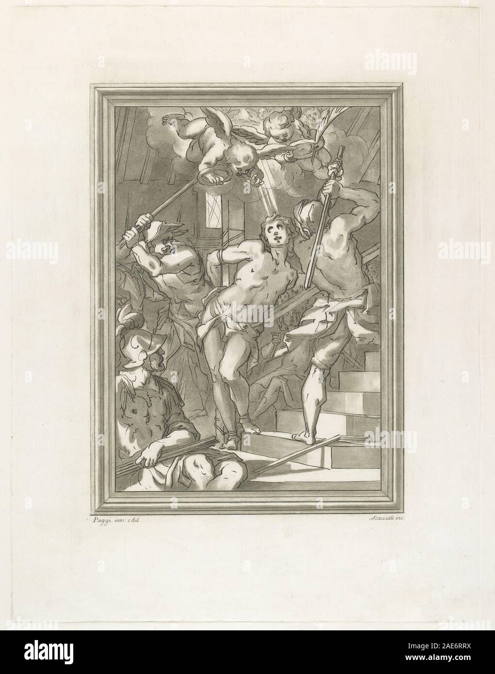 Geißelung eines Heiligen; circa 1766 Datum Andrea Scacciati nach Giovanni Battista Paggi, Geißelung eines Heiligen, c 1766 Stockfoto