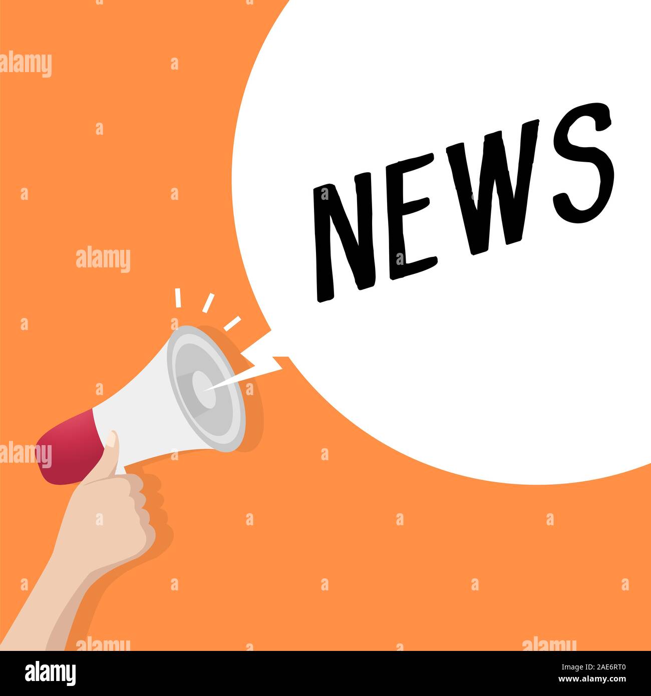 Hand, Lautsprecher oder Megaphon mit Sprechblase NEWS Ankündigung Konzept. Stock Vektor
