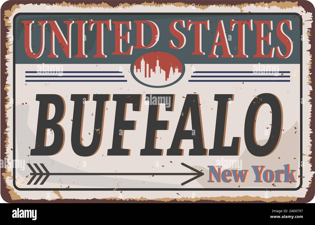Buffalo New York Zinn Emaille Schild. Jahrgang Stadt label. Stock Vektor