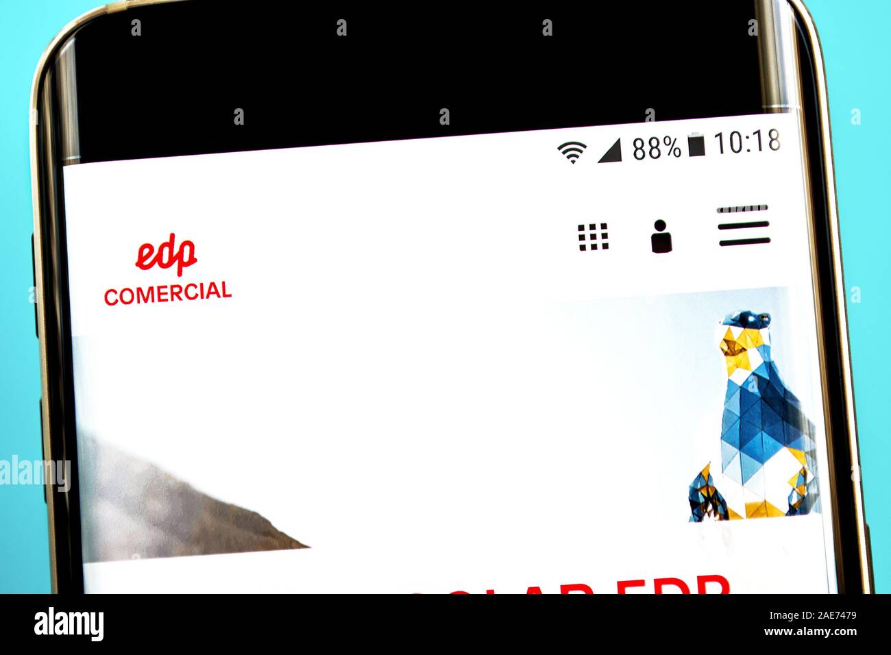 Berdyansk, Ukraine - August 1, 2019: Illustrative Editorial, Edp-energias de Portugal Homepage. Edp-energias De Portugal Logo auf der sichtbaren Stockfoto