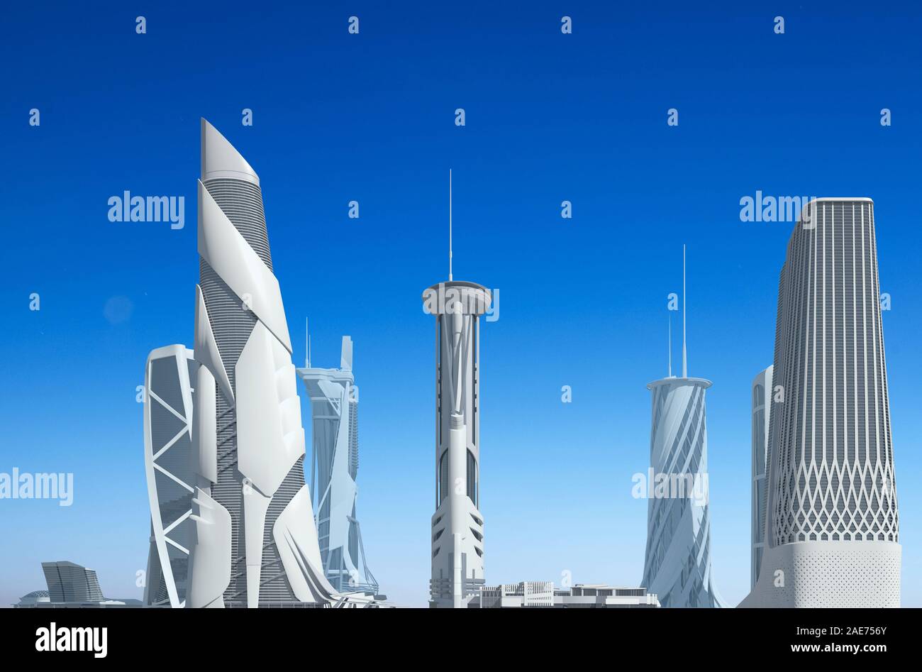 3D-Illustration futuristischen Stadt gegen den blauen Himmel Stockfoto