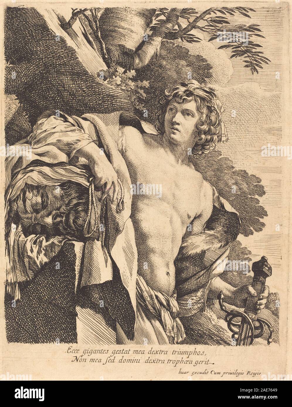 David mit dem Leiter der Goliath; circa 1630 Datum: Pierre Mignard zugeschrieben, die ich nach Simon Vouet, David mit dem Leiter der Goliath, c1630 Stockfoto