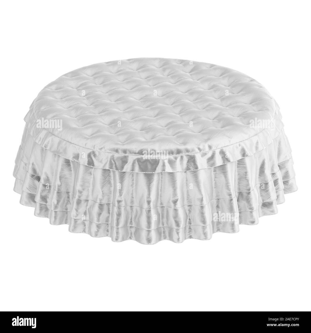 Runde gesteppte Pouf von White velvet auf isolierten Hintergrund. 3D-Rendering Stockfoto