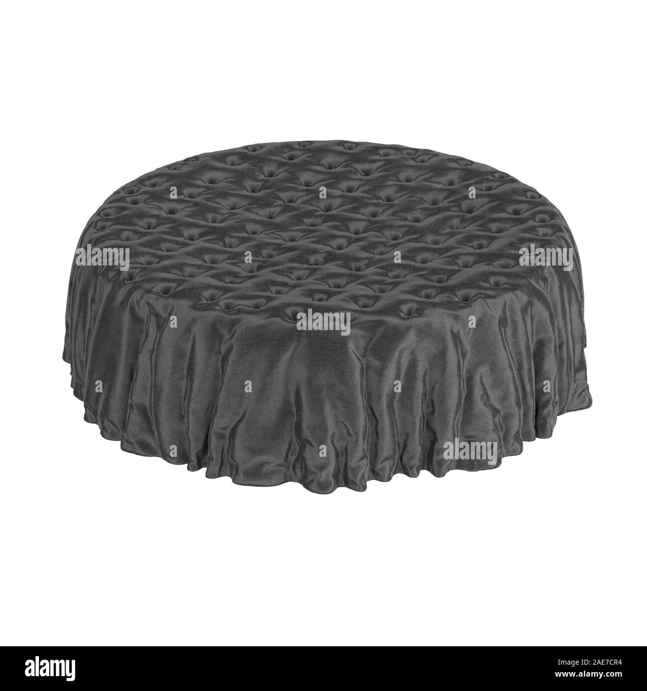 Runde gesteppte Pouf von schwarzem Samt auf isolierten Hintergrund. 3D-Rendering Stockfoto