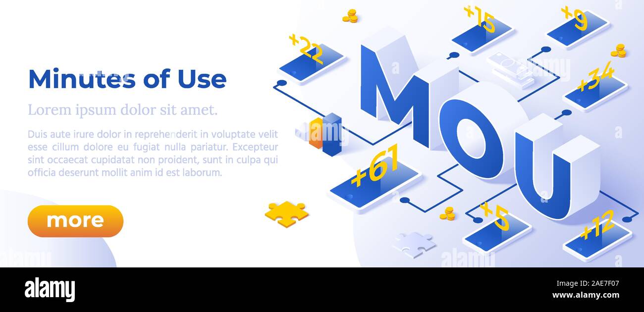 MoU - isometrische Vector Illustration. Website Banner Layout Vorlage. Stock Vektor
