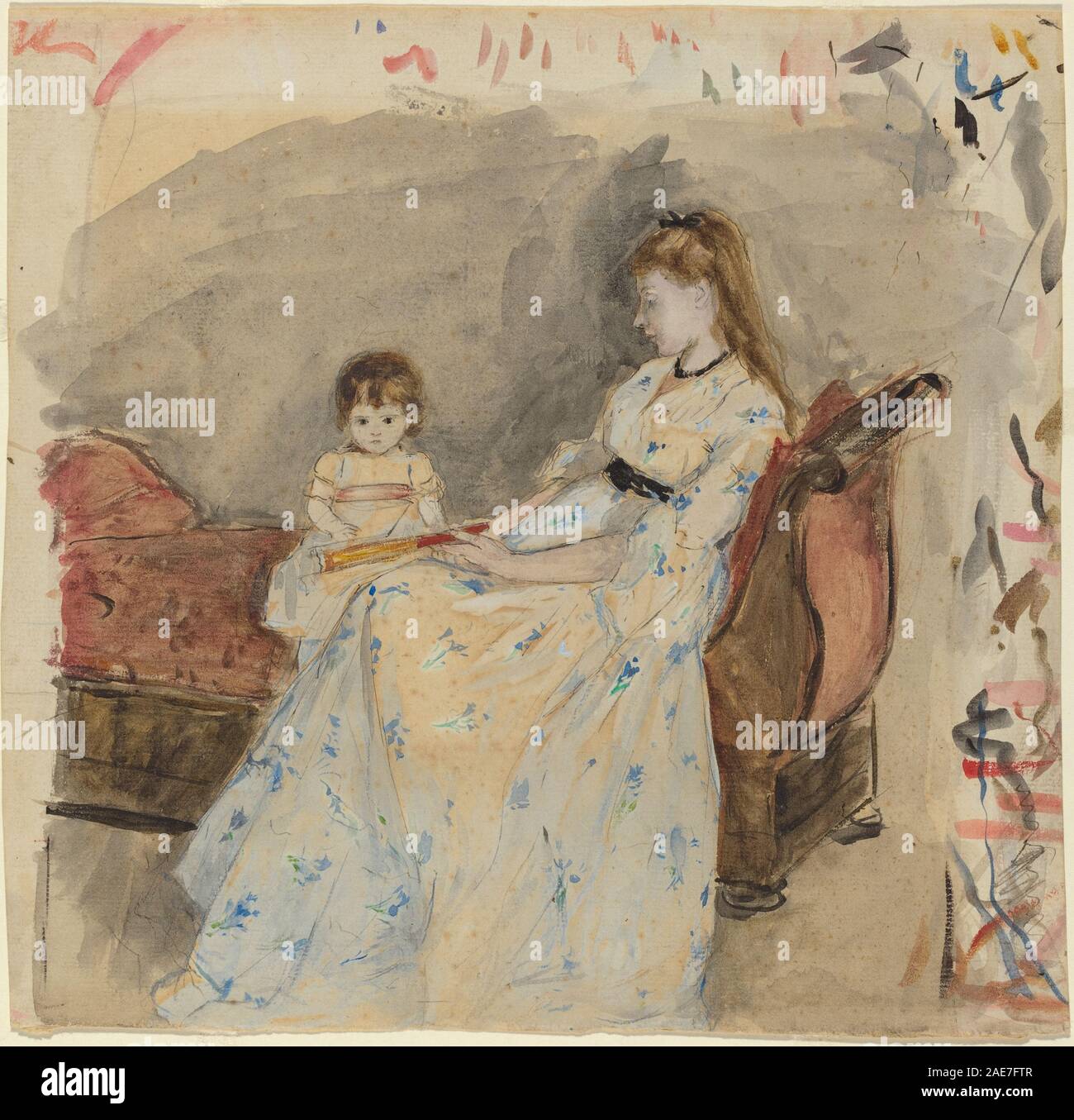 Des Künstlers Schwester, EDMA, mit Ihrer Tochter, Jeanne; 1872 Datum Berthe Morisot, die Schwester des Künstlers, EDMA, mit Ihrer Tochter, Jeanne, 1872 Stockfoto